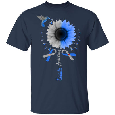 Hummingbird Sunflower Blue Gray Ribbon Diabetes Awareness-T-Shirt & Hoodie-Classic T-Shirt-Navy