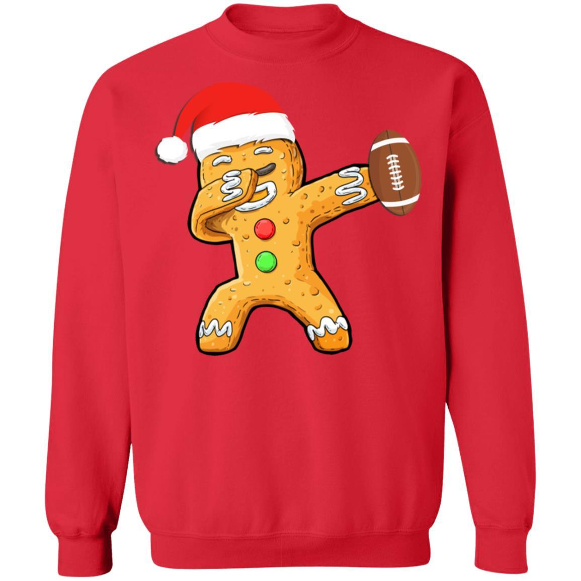 Dabbing Gingerbread Santa Football Christmas Pajama Gifts-T-Shirt & Sweatshirt-Crewneck Sweatshirt-Red