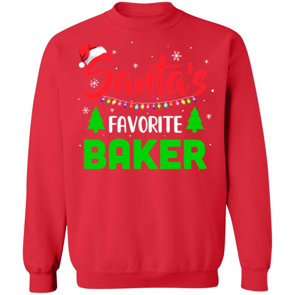 Santa's Favorite Baker Funny Christmas Xmas Gifts-T-Shirt & Sweatshirt-Crewneck Sweatshirt-Red