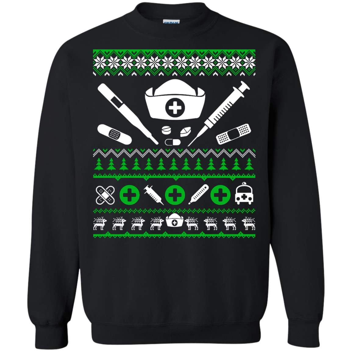 Nurse Christmas Sweater-T-Shirt & Hoodie-Crewneck Sweatshirt-Black