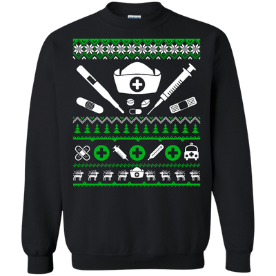 Nurse Christmas Sweater-T-Shirt & Hoodie-Crewneck Sweatshirt-Black