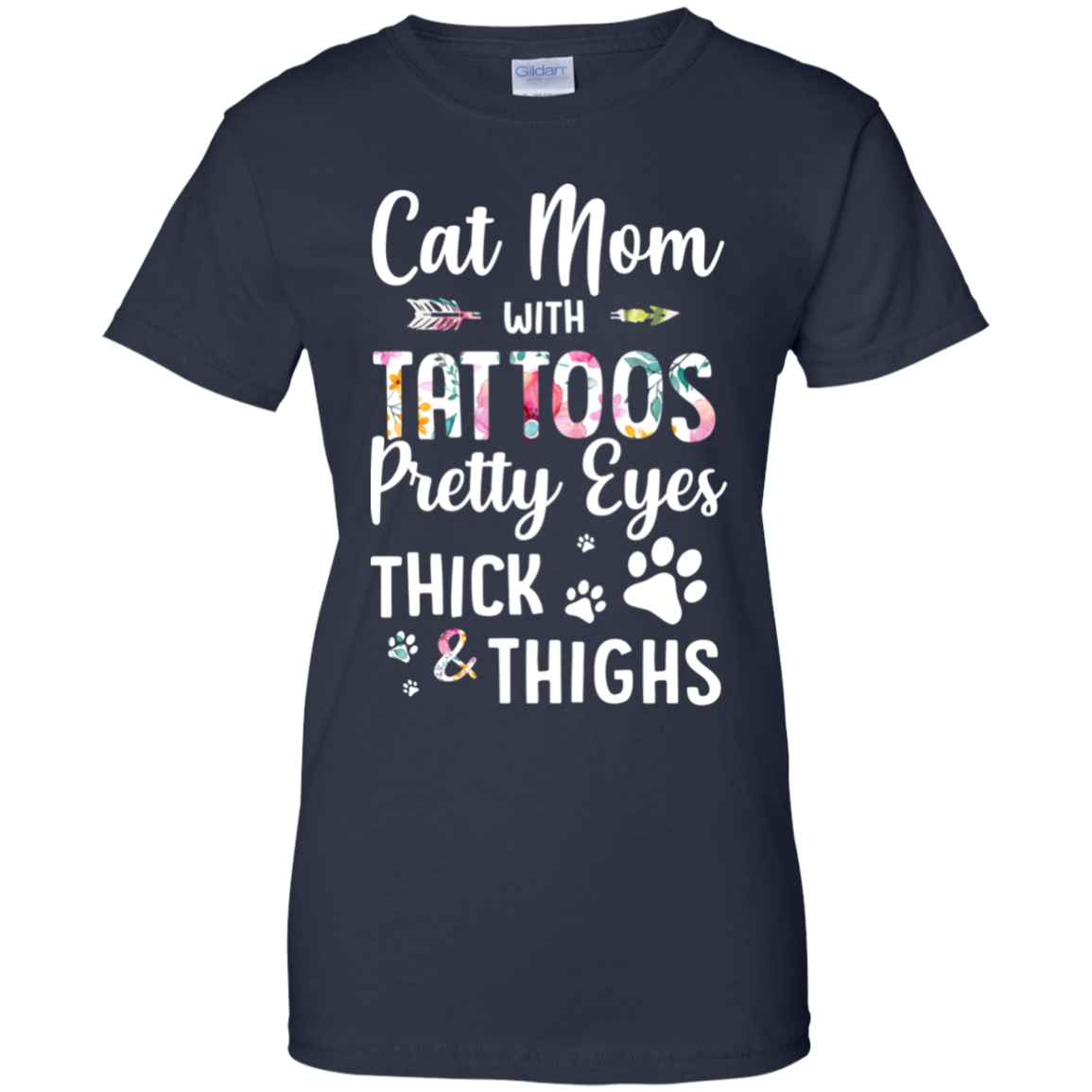 Cat Mom With Tattoos Pretty Eyes Thick Thighs-T-Shirt & Tank Top-Women's T-Shirt-Navy