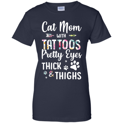 Cat Mom With Tattoos Pretty Eyes Thick Thighs-T-Shirt & Tank Top-Women's T-Shirt-Navy