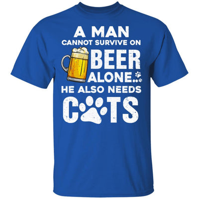 A Man Cannot Survive On Beer Alone He Also Needs Cat-T-Shirt & Hoodie-Classic T-Shirt-Royal