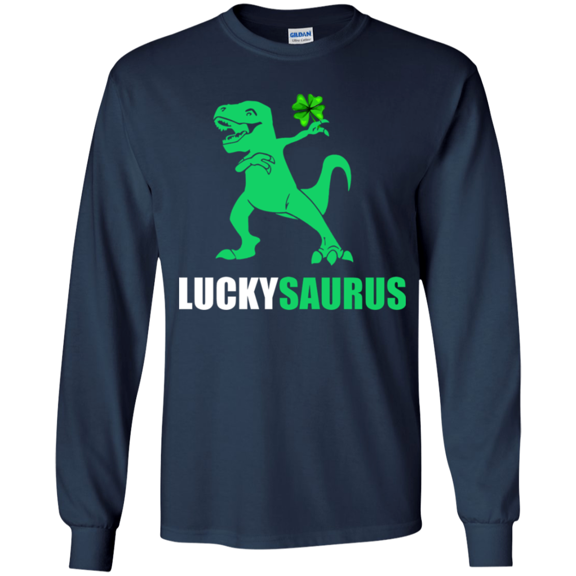Irish Dinosaur Leprechaun St Patricks Day Luckysaurus Youth-Youth Shirt-Youth Long Sleeve T-Shirt-Navy