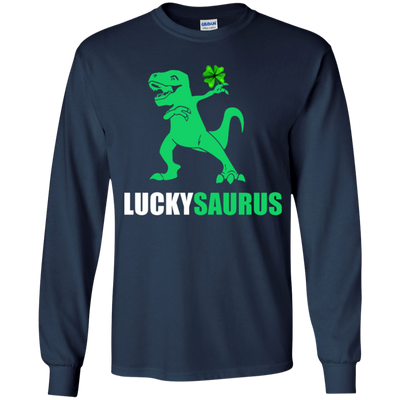 Irish Dinosaur Leprechaun St Patricks Day Luckysaurus Youth-Youth Shirt-Youth Long Sleeve T-Shirt-Navy