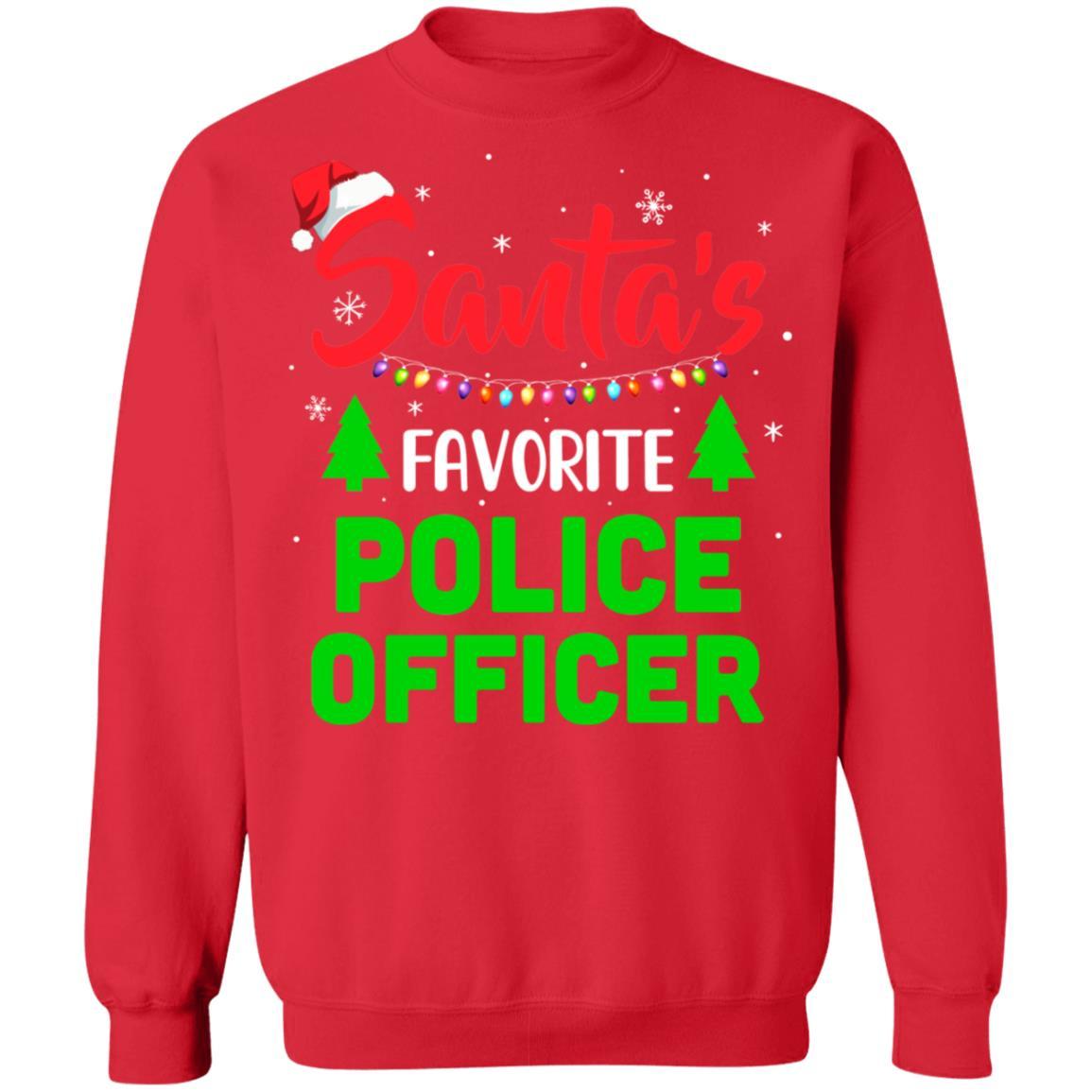 Santa's Favorite Police Officer Funny Christmas Xmas Gifts-T-Shirt & Sweatshirt-Crewneck Sweatshirt-Red