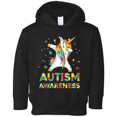 Dabbing Unicorn Puzzle Autism Awareness For Girls Youth-Youth Shirt-Toddler Fleece Hoodie-Black