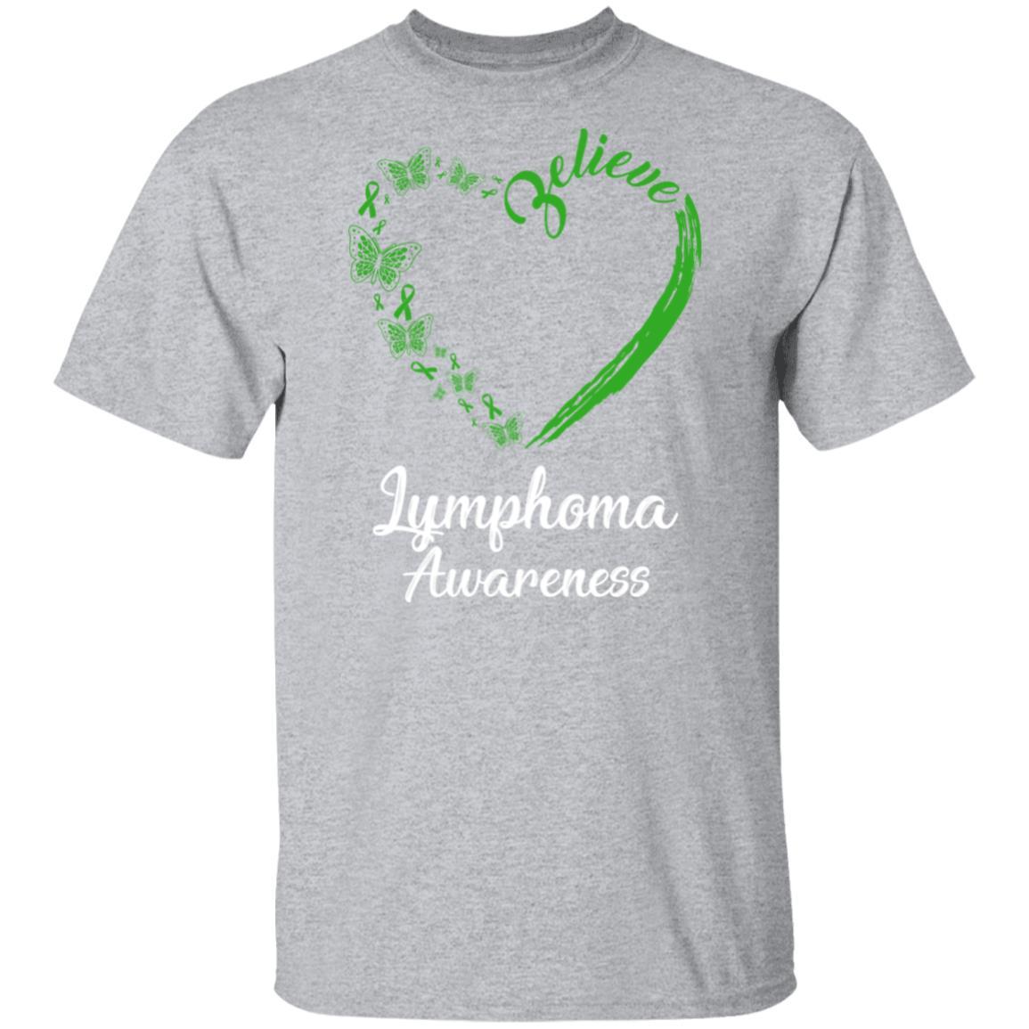 Butterfly Believe Lymphoma Awareness Ribbon Gifts-T-Shirt & Hoodie-Classic T-Shirt-Sport Grey