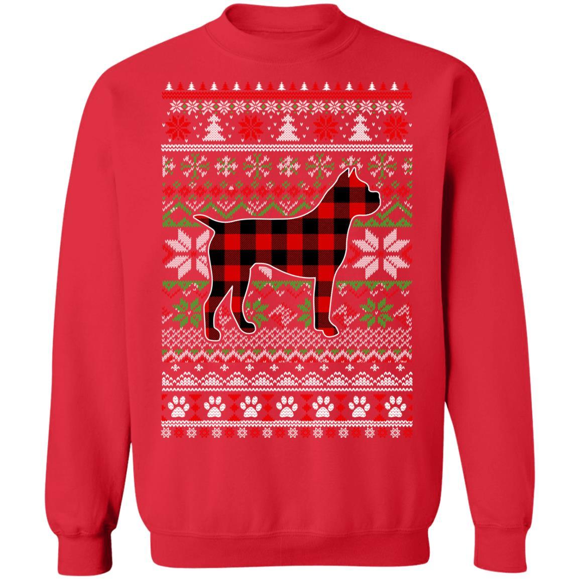 Boxer Red Plaid Ugly Christmas Sweater Gifts-T-Shirt & Sweatshirt-Crewneck Sweatshirt-Red