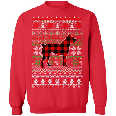 Boxer Red Plaid Ugly Christmas Sweater Gifts-T-Shirt & Sweatshirt-Crewneck Sweatshirt-Red