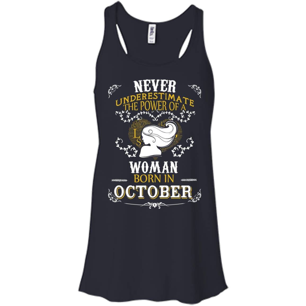 A Woman Born In OCTOBER-T-Shirt & Hoodie-Women's Flowy Racerback Tank-Midnight