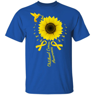 Hummingbird Sunflower Gold Ribbon Childhood Cancer Awareness-T-Shirt & Hoodie-Classic T-Shirt-Royal