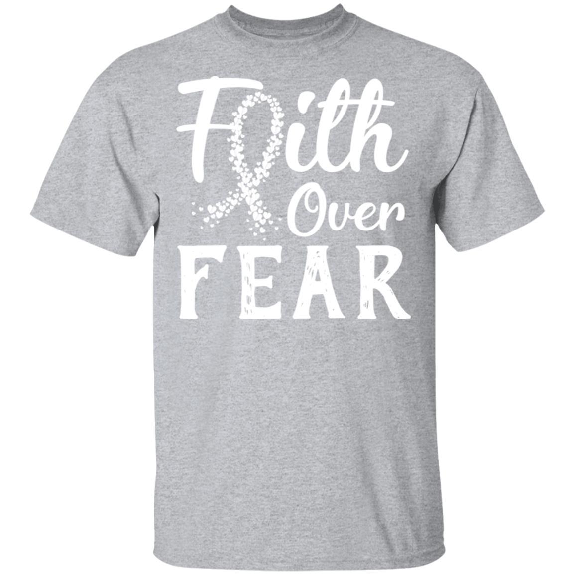 Lung Cancer Awareness White Faith Over Fear-T-Shirt & Hoodie-Classic T-Shirt-Sport Grey