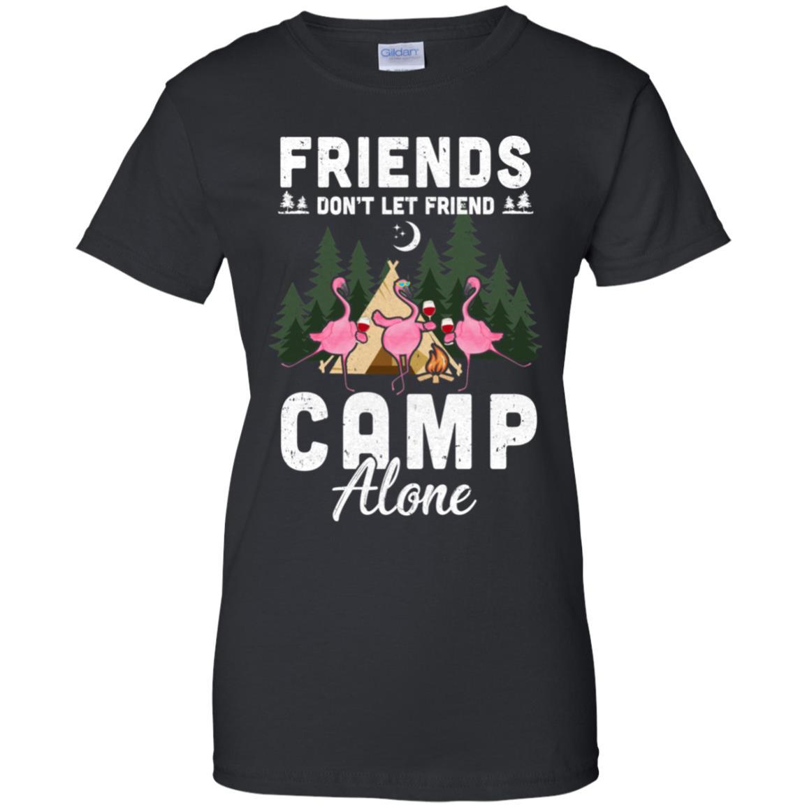Friends Don't Let Friends Camp Alone Wine Camping Flamingo-T-Shirt & Tank Top-Women's T-Shirt-Black