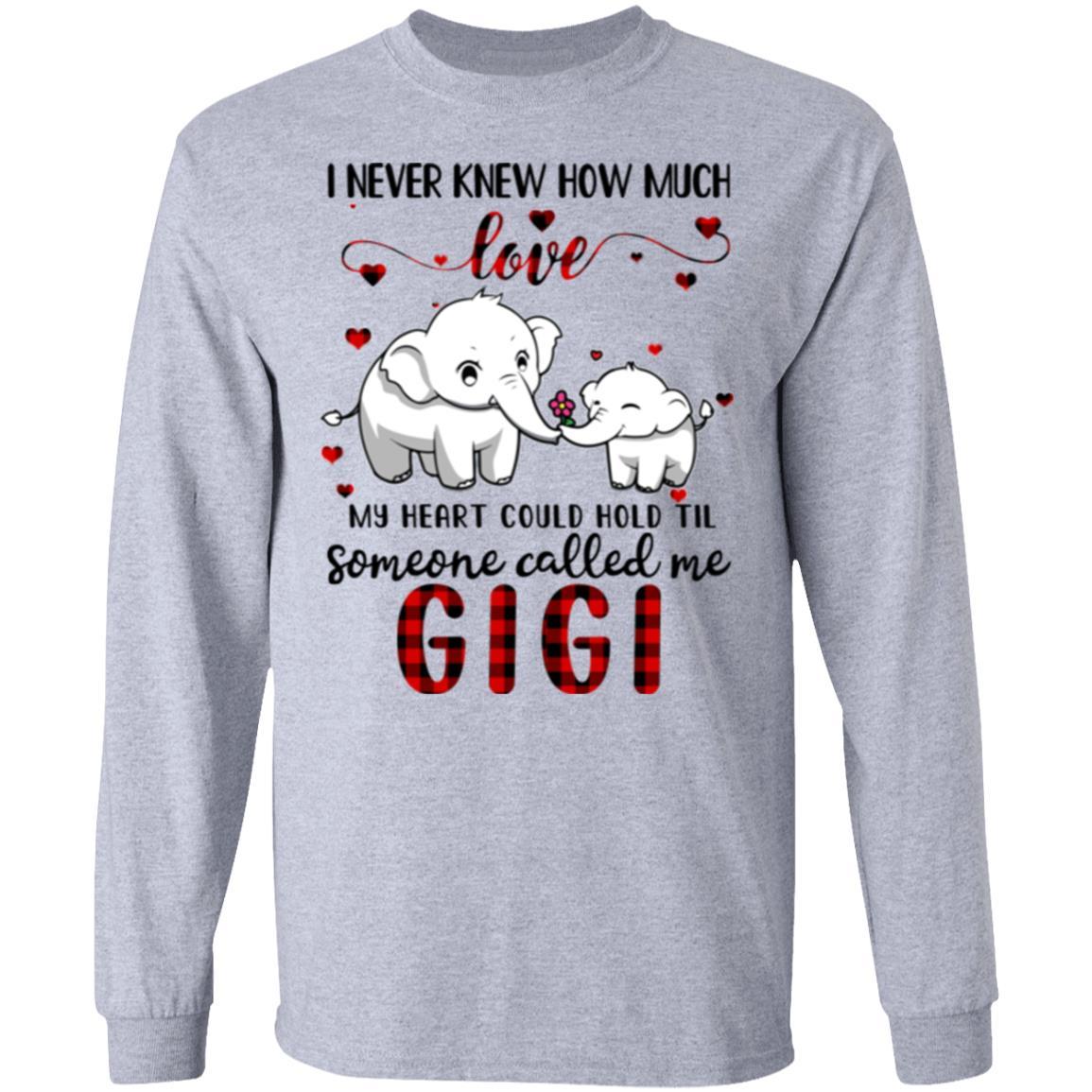 Someone Called Me Gigi Elephant Red Plaid Mother's Day-T-Shirt & Hoodie-Long Sleeve T-Shirt-Sport Grey