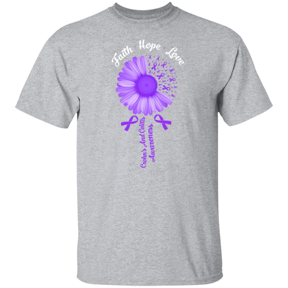Faith Hope Love Purple Crohn's And Colitis Awareness-T-Shirt & Hoodie-Classic T-Shirt-Sport Grey
