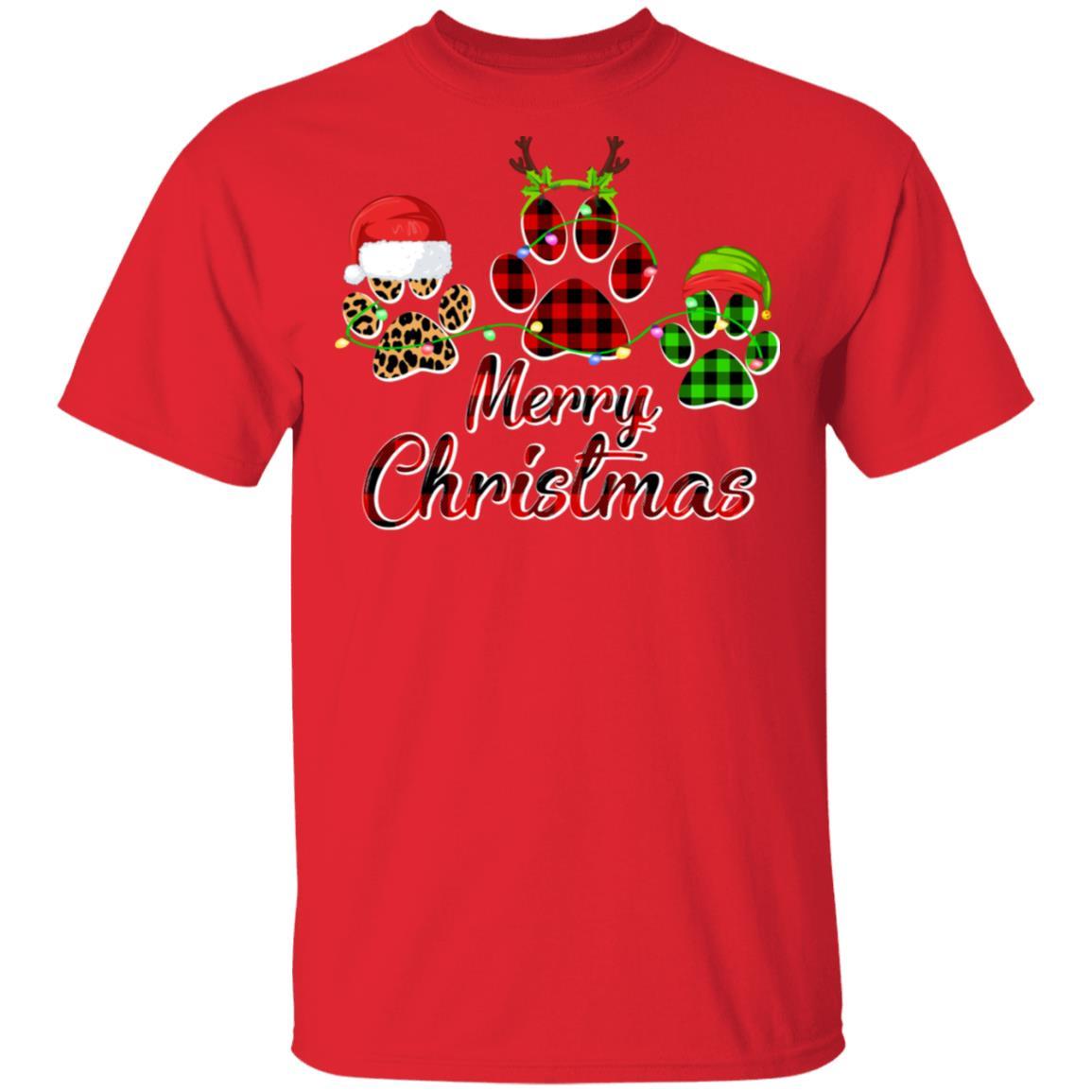 Paw Dogs Merry Christmas Dog Lovers Red Buffalo-T-Shirt & Sweatshirt-Classic T-Shirt-Red