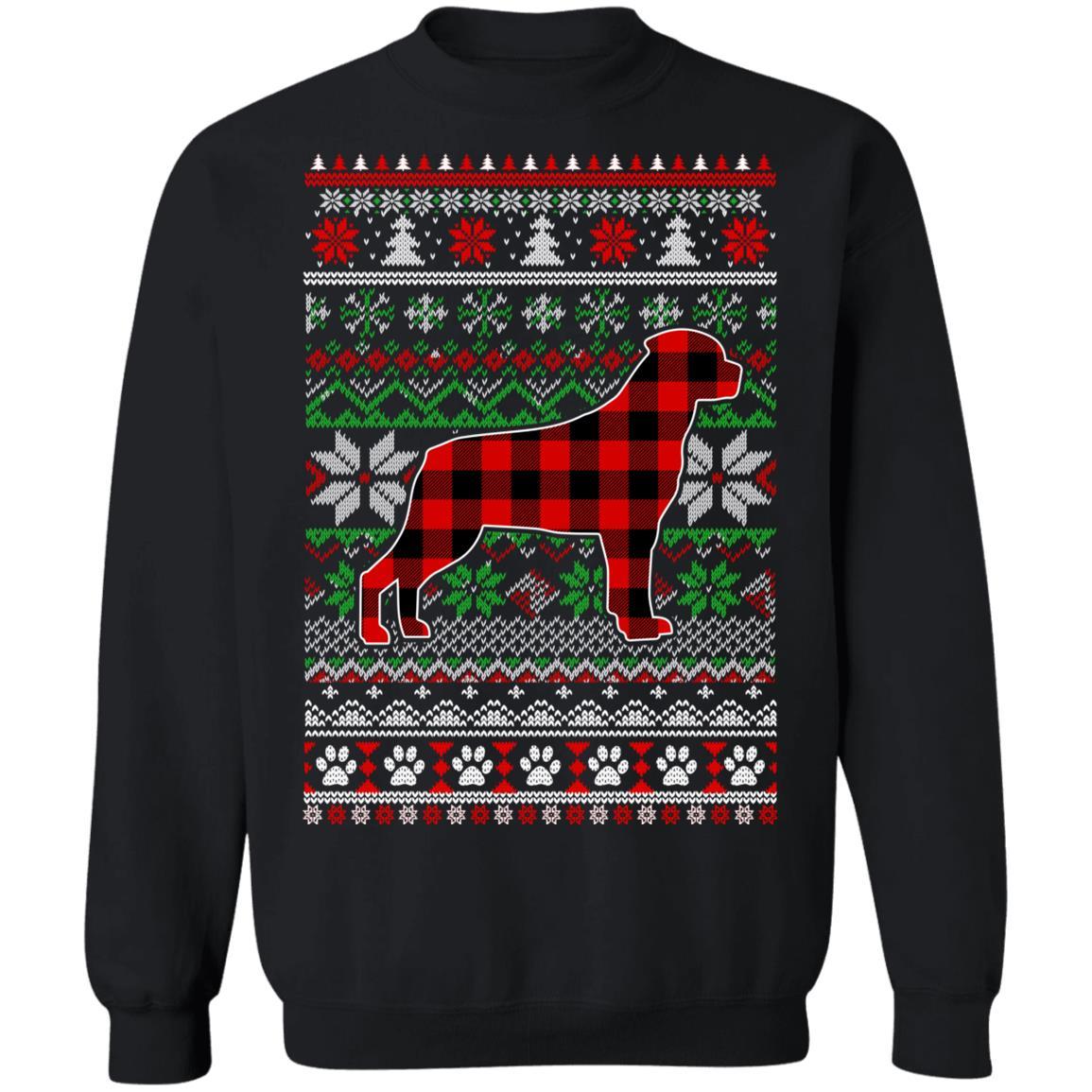 Rottweiler Red Plaid Ugly Christmas Sweater Gifts-T-Shirt & Sweatshirt-Crewneck Sweatshirt-Black