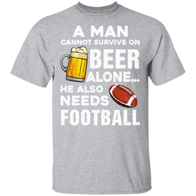 A Man Cannot Survive On Beer Alone He Also Needs Football-T-Shirt & Hoodie-Classic T-Shirt-Sport Grey