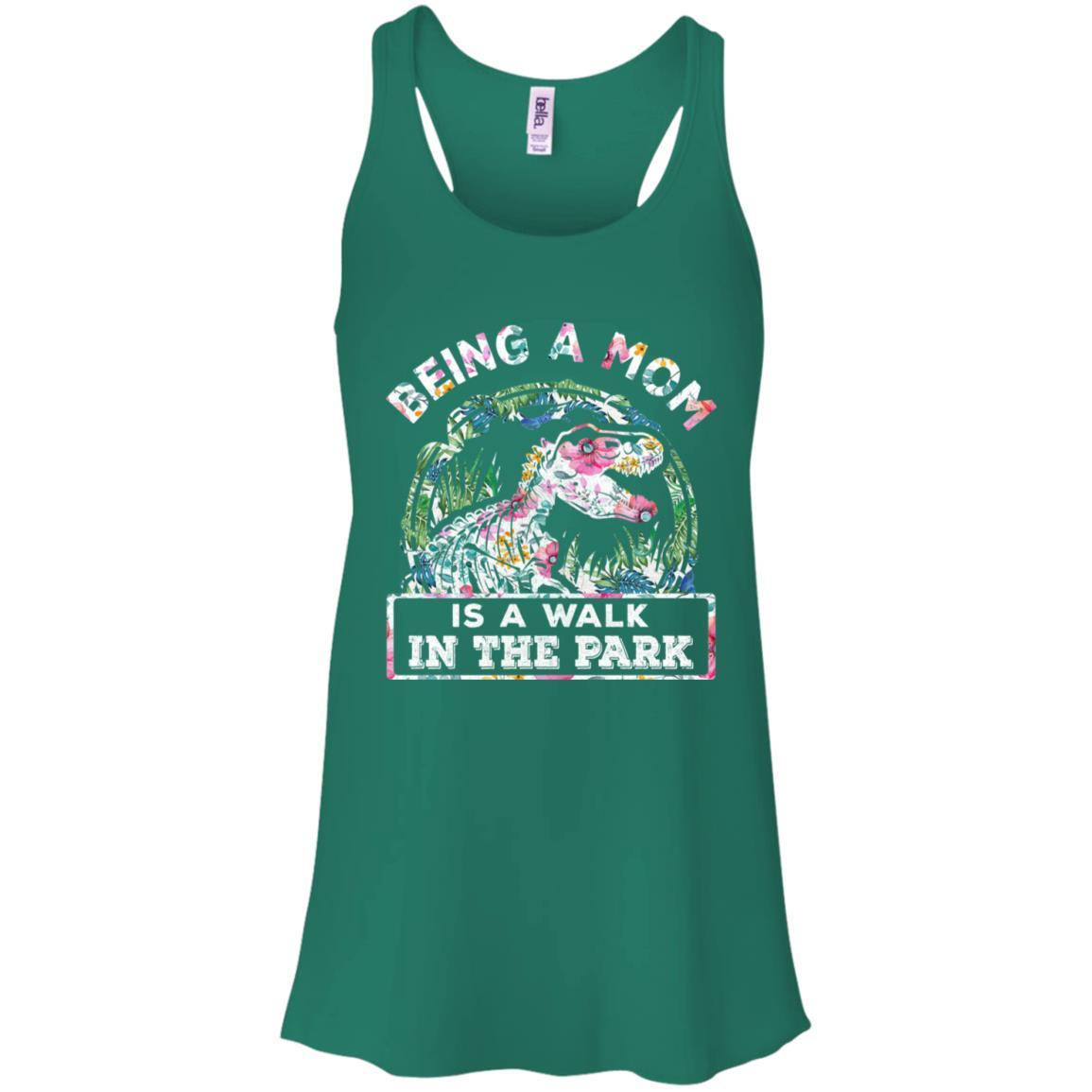 Being A Mom Is A Walk In The Park Funny Dinosaur Mom-T-Shirt & Tank Top-Women's Flowy Racerback Tank-Kelly Green