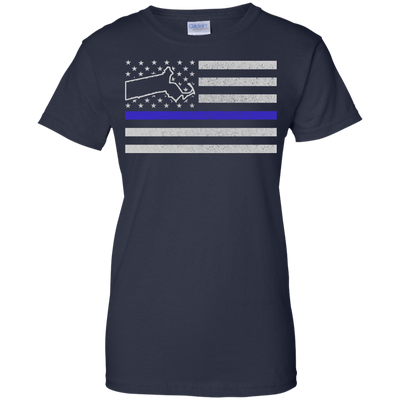 Massachusetts Thin Blue Line Police State-T-Shirt & Hoodie-Women's T-Shirt-Navy