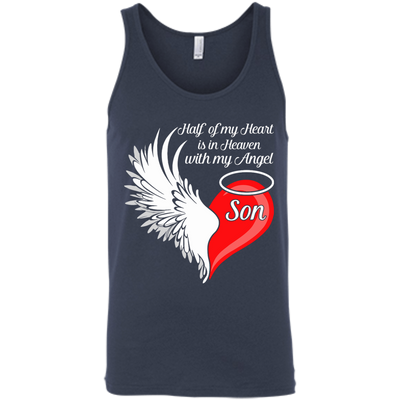 Son Half My Heart Is In Heaven With My Angel-T-Shirt & Hoodie-Unisex Tank-Navy