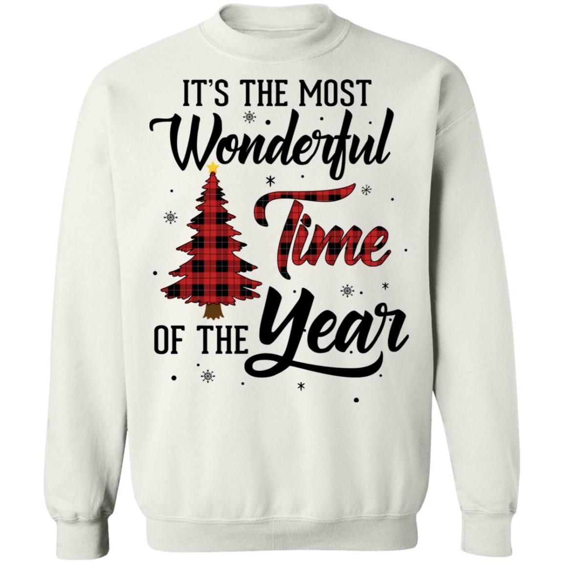 The Most Wonderful Time Of The Year Christmas Buffalo Plaid-T-Shirt & Sweatshirt-Crewneck Sweatshirt-White