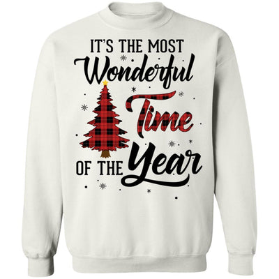 The Most Wonderful Time Of The Year Christmas Buffalo Plaid-T-Shirt & Sweatshirt-Crewneck Sweatshirt-White