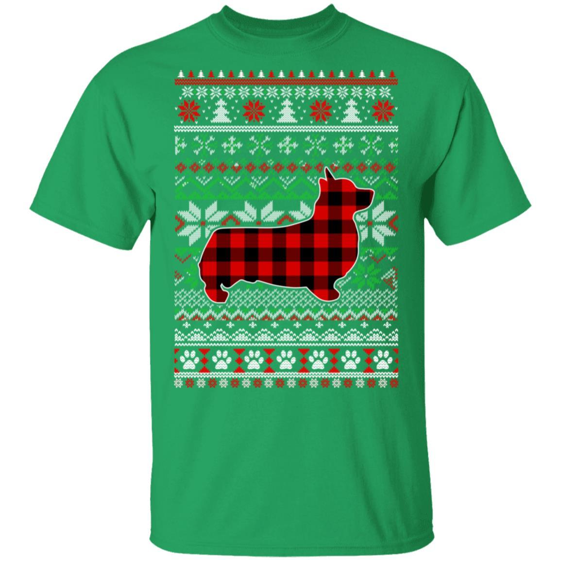Corgi Red Plaid Ugly Christmas Sweater Gifts-T-Shirt & Sweatshirt-Classic T-Shirt-Irish Green