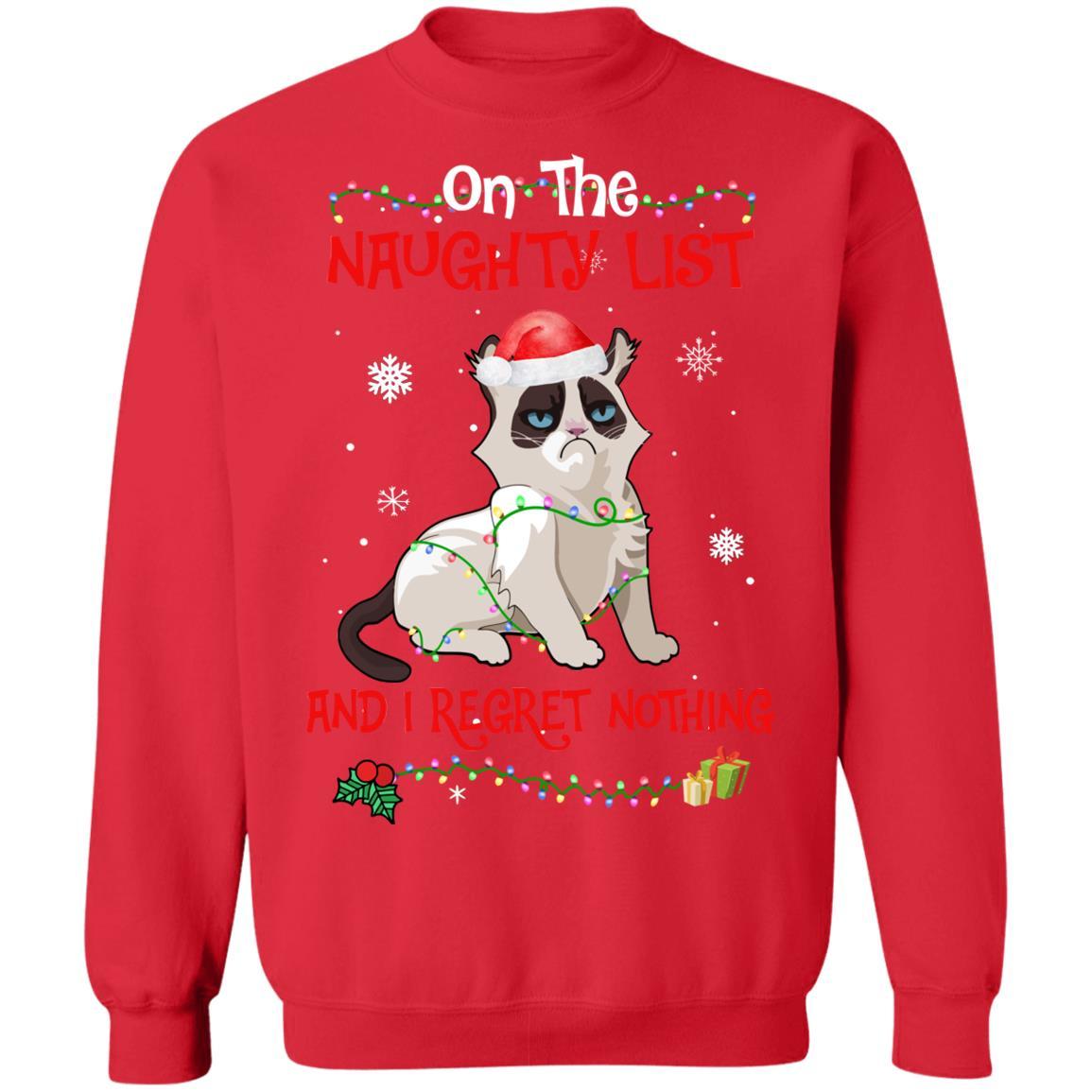 On The Naughty List I Regret Nothing Cat Christmas Gift-T-Shirt & Sweatshirt-Crewneck Sweatshirt-Red