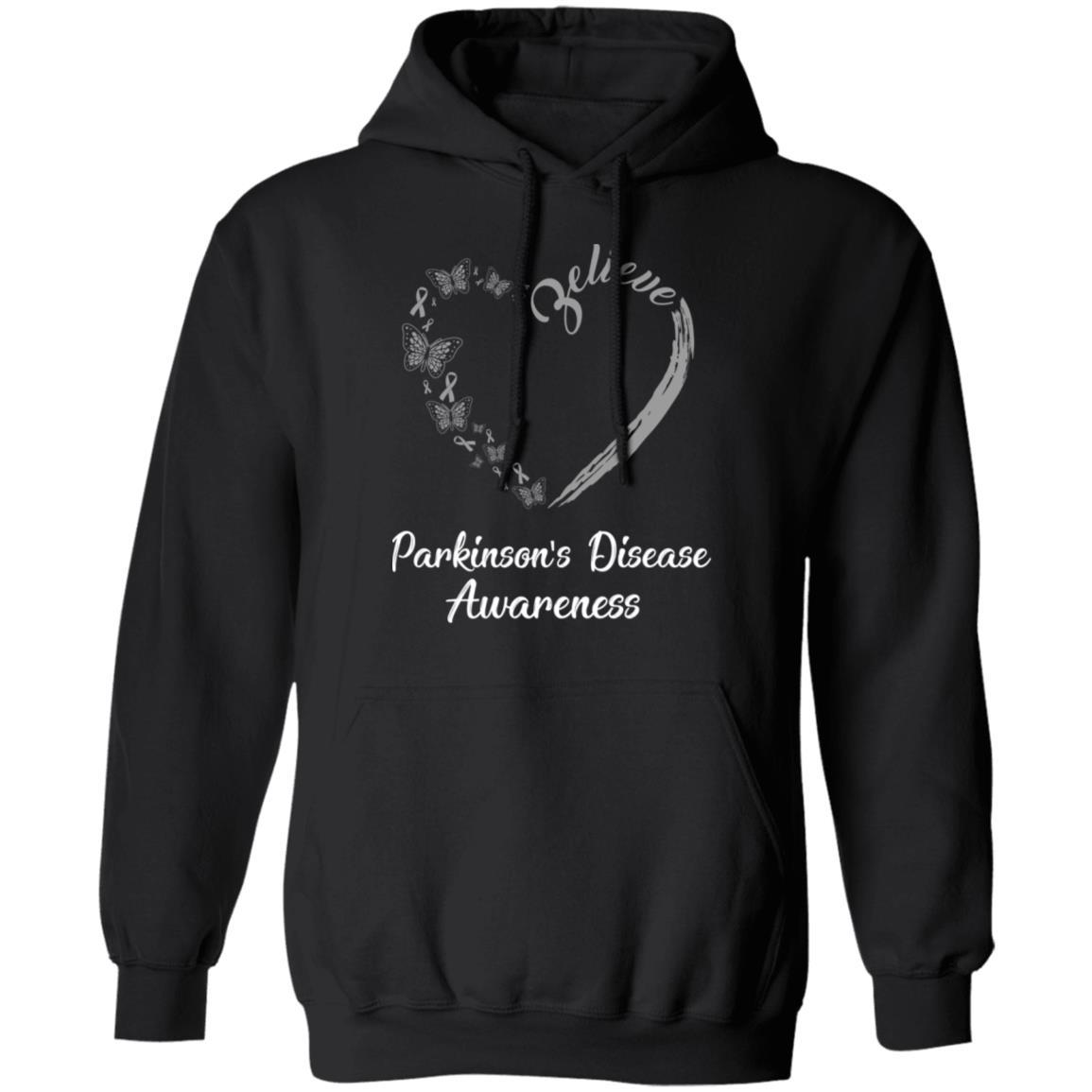 Butterfly Believe Parkinson's Disease Awareness Ribbon Gifts-T-Shirt & Hoodie-Pullover Hoodie-Black