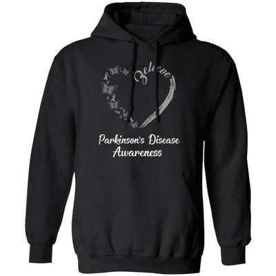 Butterfly Believe Parkinson's Disease Awareness Ribbon Gifts-T-Shirt & Hoodie-Pullover Hoodie-Black