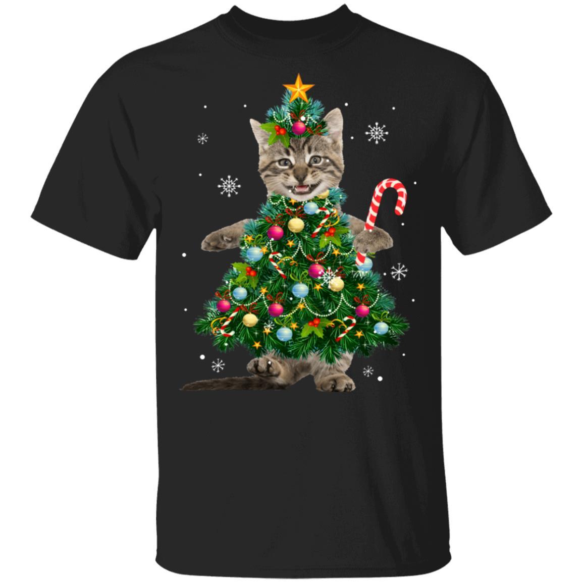 Santa Maine Coon Cat Christmas Tree Light Funny Xmas Cat-T-Shirt & Sweatshirt-Classic T-Shirt-Black