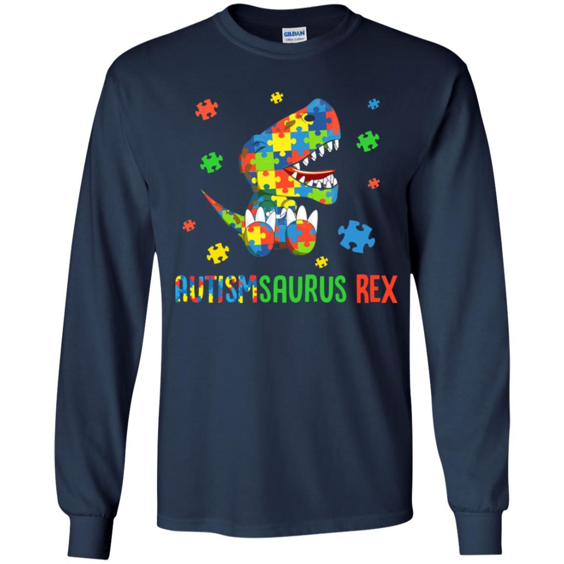 Autismsaurus Rex Autism Dinosaur T-Rex For Kids Youth-Youth Shirt-Youth Long Sleeve T-Shirt-Navy