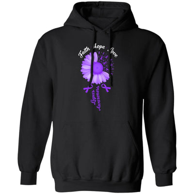 Faith Hope Love Purple Ribbon Lupus Awareness-T-Shirt & Hoodie-Pullover Hoodie-Black