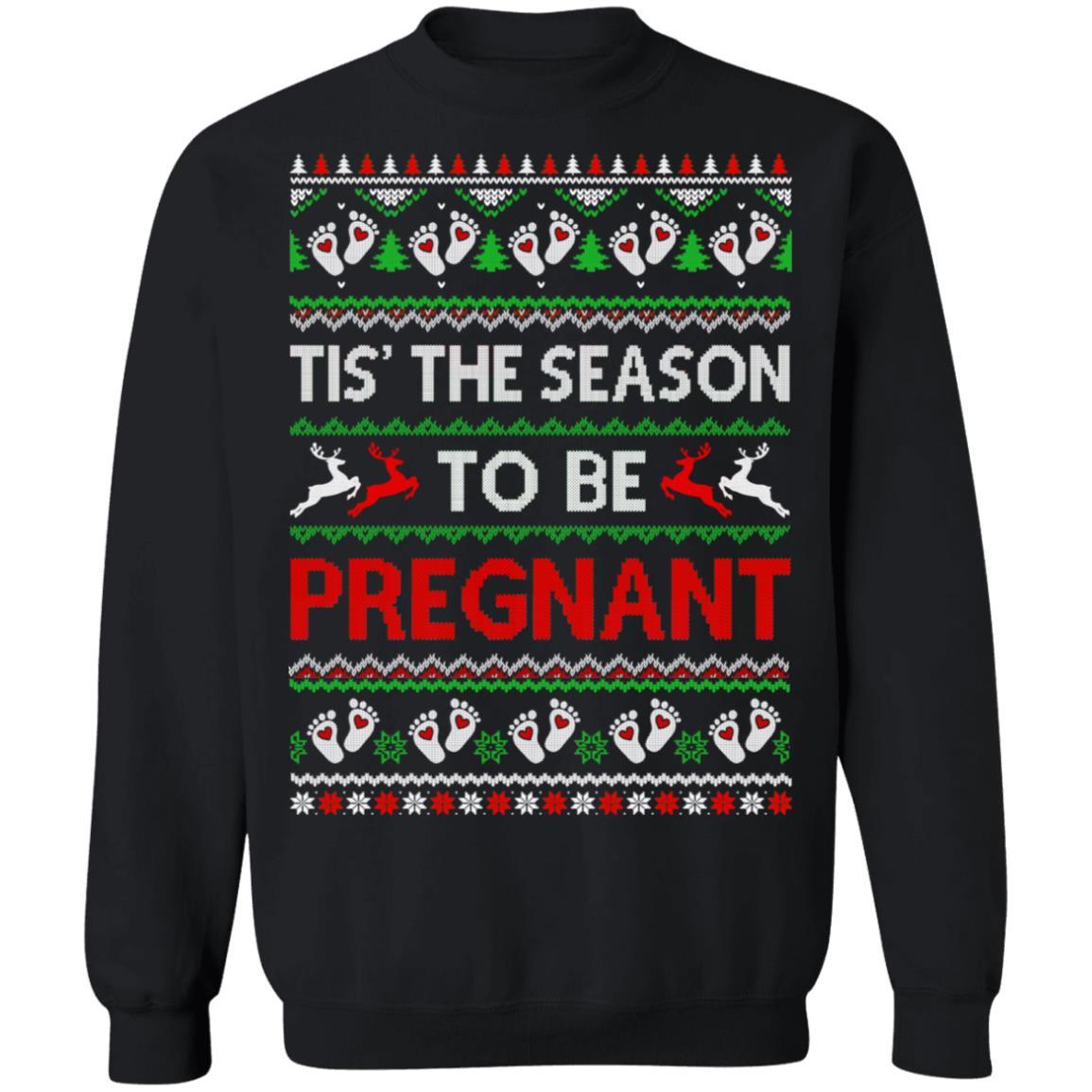 Tis The Season Christmas Pregnancy Announcemen Ugly Sweater-T-Shirt & Sweatshirt-Crewneck Sweatshirt-Black