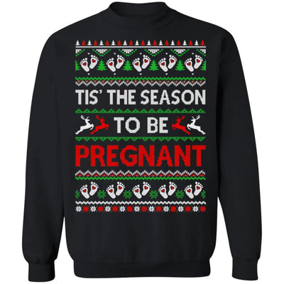 Tis The Season Christmas Pregnancy Announcemen Ugly Sweater-T-Shirt & Sweatshirt-Crewneck Sweatshirt-Black
