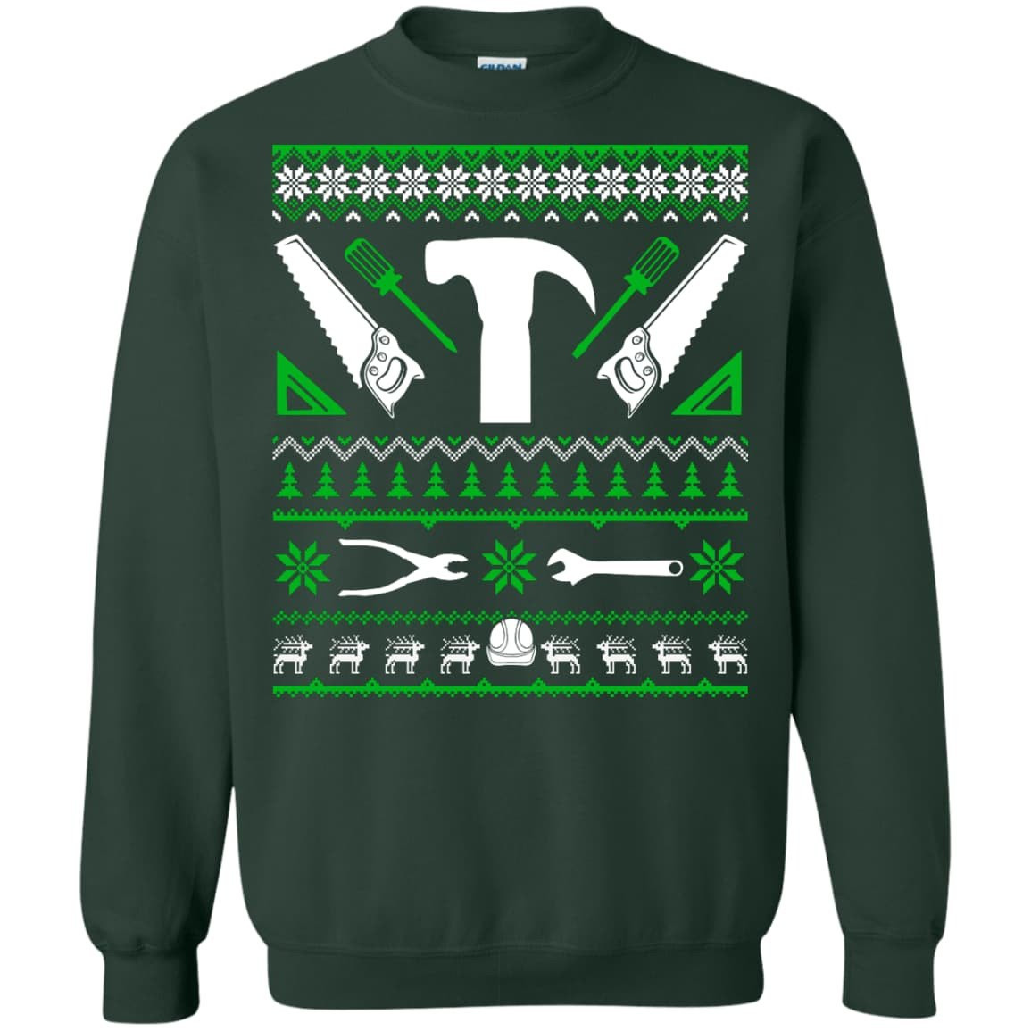 Carpenter Christmas Sweater-T-Shirt & Hoodie-Crewneck Sweatshirt-Forest Green
