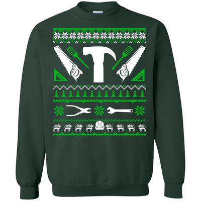 Carpenter Christmas Sweater-T-Shirt & Hoodie-Crewneck Sweatshirt-Forest Green