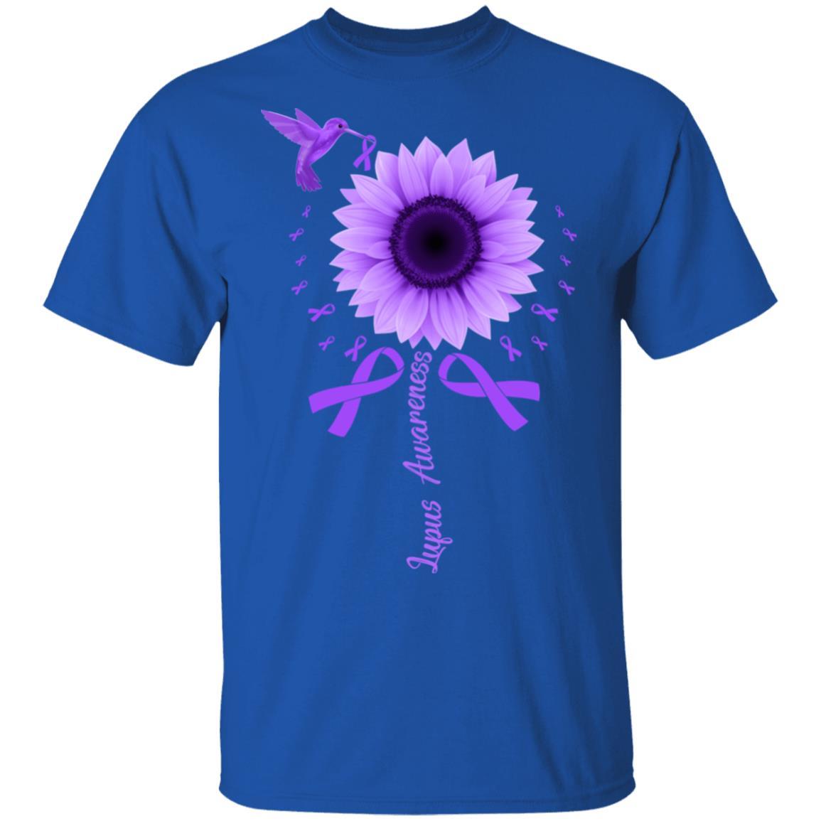 Hummingbird Sunflower Purple Ribbon Lupus Awareness-T-Shirt & Hoodie-Classic T-Shirt-Royal