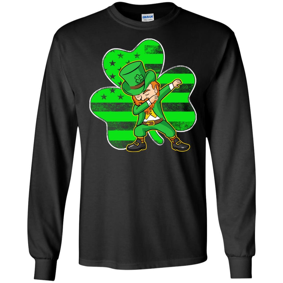 St Patricks Day Leprechaun Dabbing Dab American Flag-T-Shirt & Hoodie-Long Sleeve T-Shirt-Black