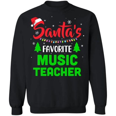 Santa's Favorite Music Teacher Funny Christmas Xmas Gifts-T-Shirt & Sweatshirt-Crewneck Sweatshirt-Black