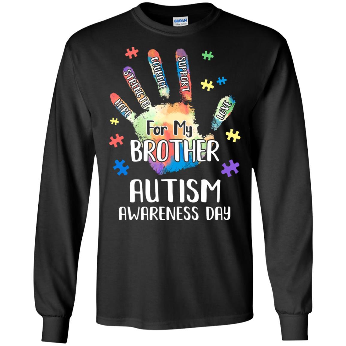 Support Autism Awareness For My Brother Puzzle Gift-T-Shirt & Hoodie-Long Sleeve T-Shirt-Black