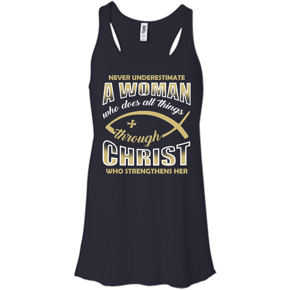 Who Does All Things Through Christ Who Strengthens Her-T-Shirt & Hoodie-Women's Flowy Racerback Tank-Midnight