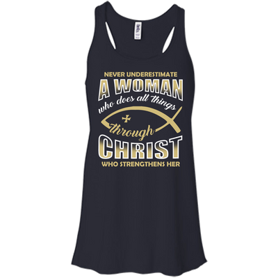Who Does All Things Through Christ Who Strengthens Her-T-Shirt & Hoodie-Women's Flowy Racerback Tank-Midnight