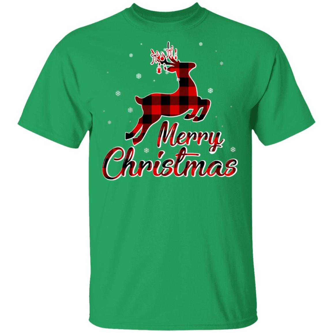Merry Christmas Buffalo Plaid Xmas Reindeer Gift-T-Shirt & Sweatshirt-Classic T-Shirt-Irish Green