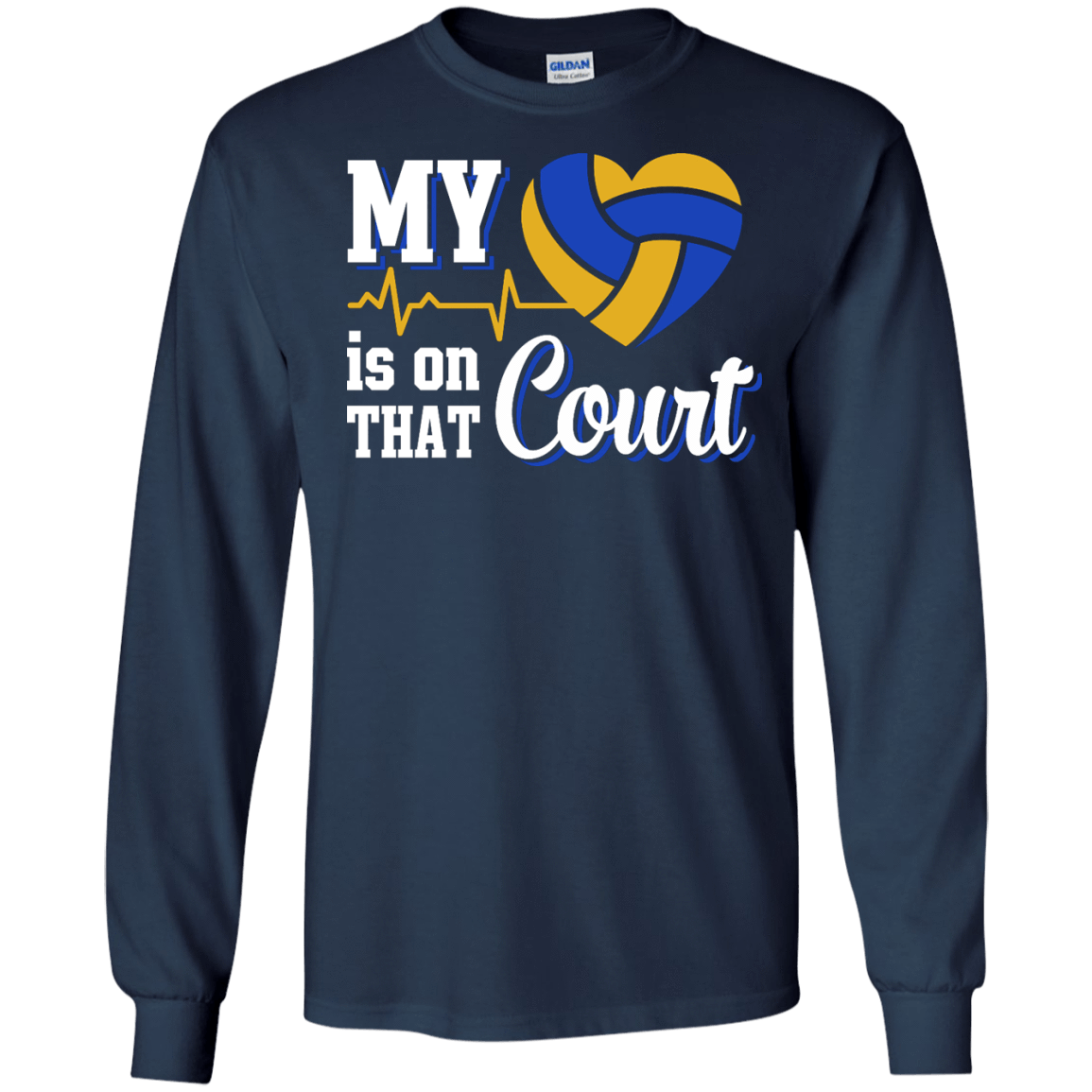 My Heart Is On That Court Volleyball T Shirt-T-Shirt & Hoodie-Long Sleeve T-Shirt-Navy