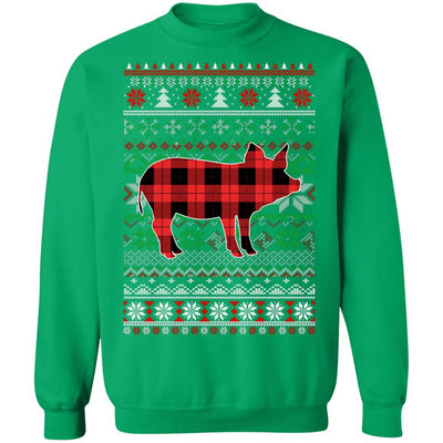 Pig Red Plaid Ugly Christmas Sweater Funny Gifts-T-Shirt & Sweatshirt-Crewneck Sweatshirt-Irish Green