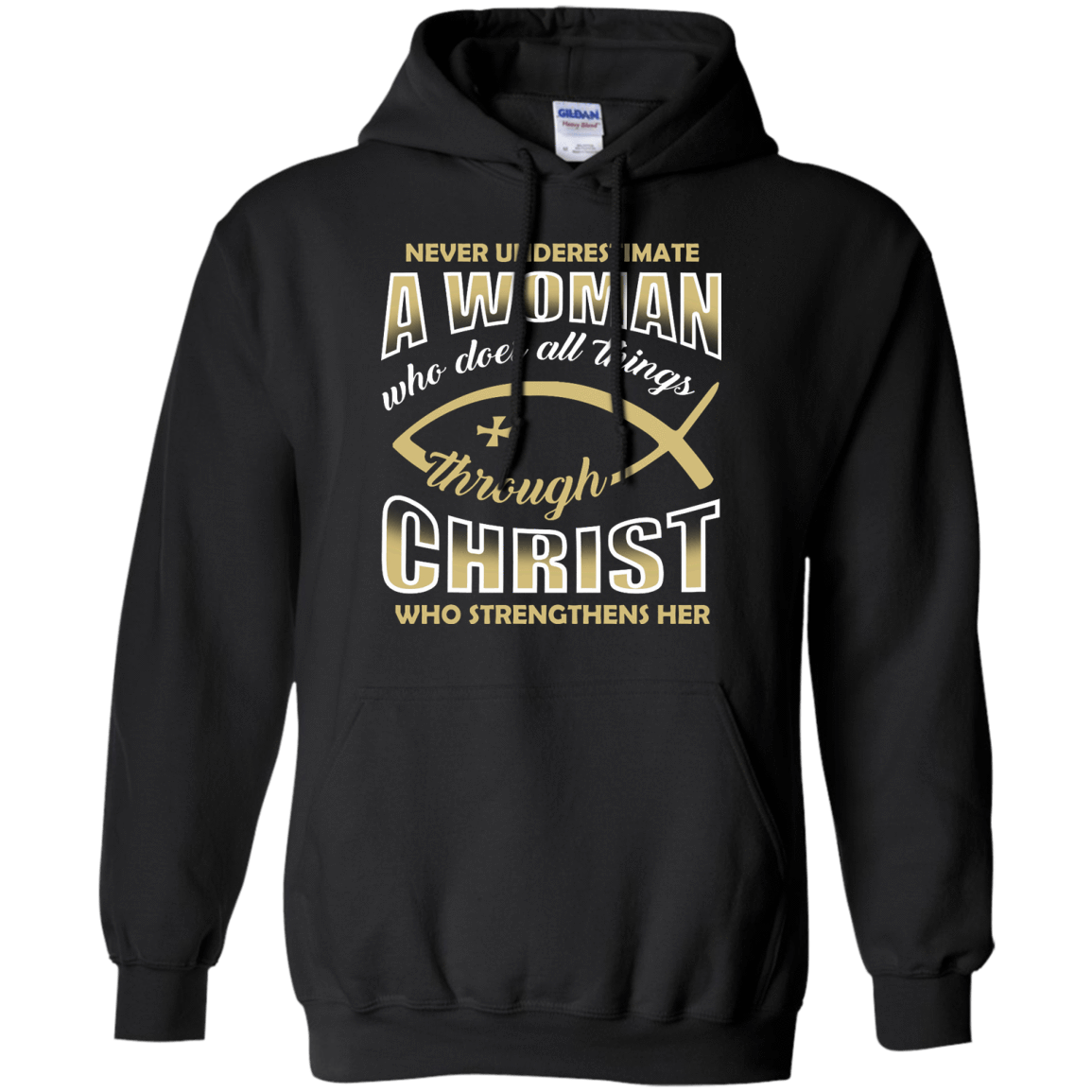 Who Does All Things Through Christ Who Strengthens Her-T-Shirt & Hoodie-Pullover Hoodie-Black